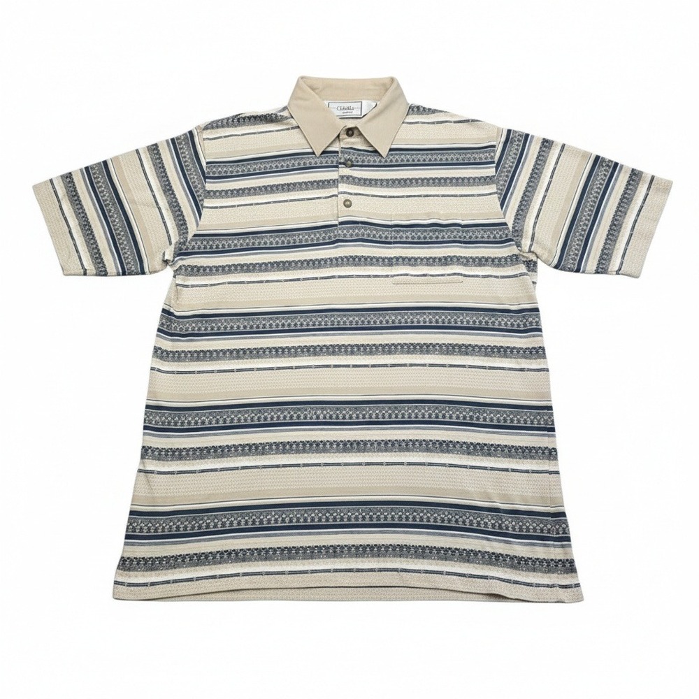 Vintage 90s Classics by Palmland Men's Large Polo Shirt Striped Beige‎ Blue L